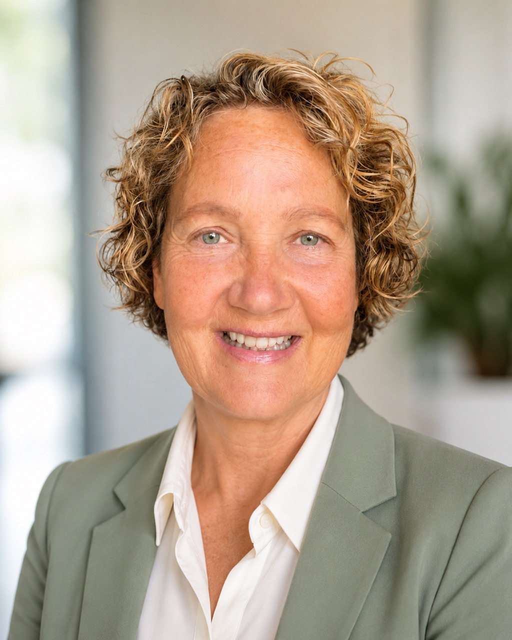 Los Altos City Council, District 2: Anky van Deursen Headshot of candidate wearing sage green suit and white shirt Photo credit: Anky van Deursen, used with permission